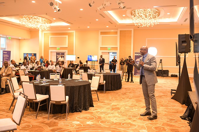 MONTINO ROBERTS, Executive Chairman of Proficient Business Services; Emmanuel Oscar, Senior Systems Engineering Manager at Fortinet; and Frank Gomez, Technical Account Manager at Kaseya, were among the presenters at the Fortify AI Cybersecurity Summit on Thursday at Margaritaville. Photo: Shawn Hanna