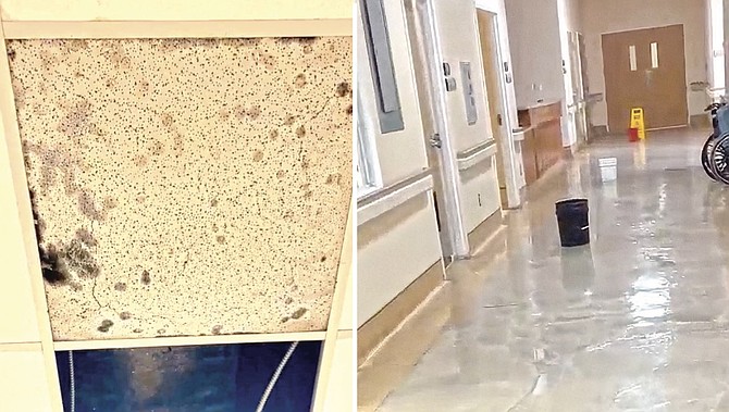 IMAGES show mouldy ceilings and wet floors from a leaky roof at Marsh Harbour Healthcare Centre.