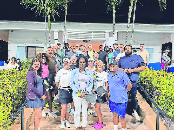 (L-R) First row: Tsinena Thompson, Bahamas Pickleball Federation secretary; Sports director Kelsie Johnson of Ministry of Youth, Sports and Culture; Derron Donaldson, Director of the John McEnroe Tennis Center at Baha Mar and Bahamas Pickleball Federation Vice President.