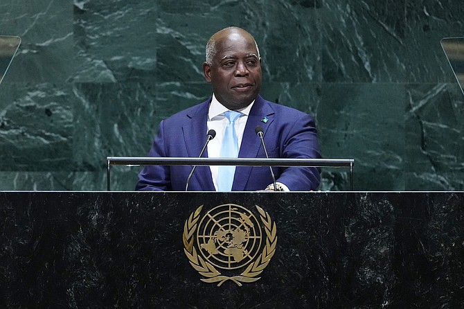 Prime Minister of the Bahamas Philip Edward Davis addresses the 81st session of the United Nations General Assembly at U.N. headquarters Friday, Sept. 25, 2026. (AP Photo/Frank Franklin II)