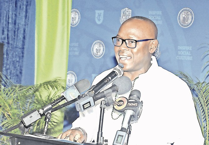 EDUCATION Minister Chester Cooper speaks at the Young Innovators Club pilot in Grand Bahama.
Photo: Vandyke Hepburn
