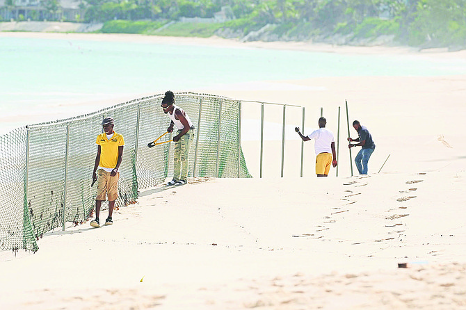 PROTESTORS at Cabbage Beach take down the fence.
