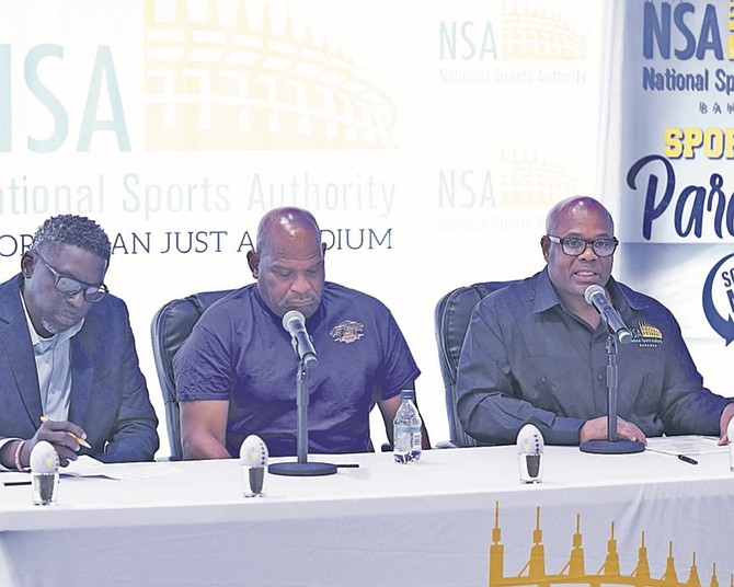 OFFICIALS convene at the Andre Rodgers National Baseball Stadium today for a press conference announcing the return of HBCU college football to The Bahamas with the upcoming YES Bahamas HBCU Football Classic. The game will feature a matchup between Morehouse College and Kentucky State University at the Original Thomas A. Robinson Stadium.
Photo: Shawn Hanna