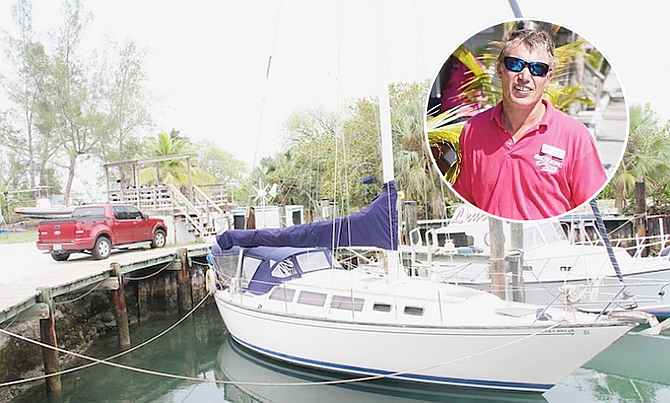 Gary Vanhoeck's boat tied up next to the dock at Stuart Cove’s centre.