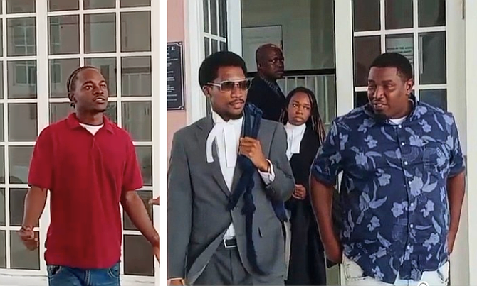 Shamaz Brown (left) and Tyrone Reckley Jr (far right) walked out of the Supreme Court, acquitted of the double murders of Kim Smith and Denny Rolle on October 8, 2026.