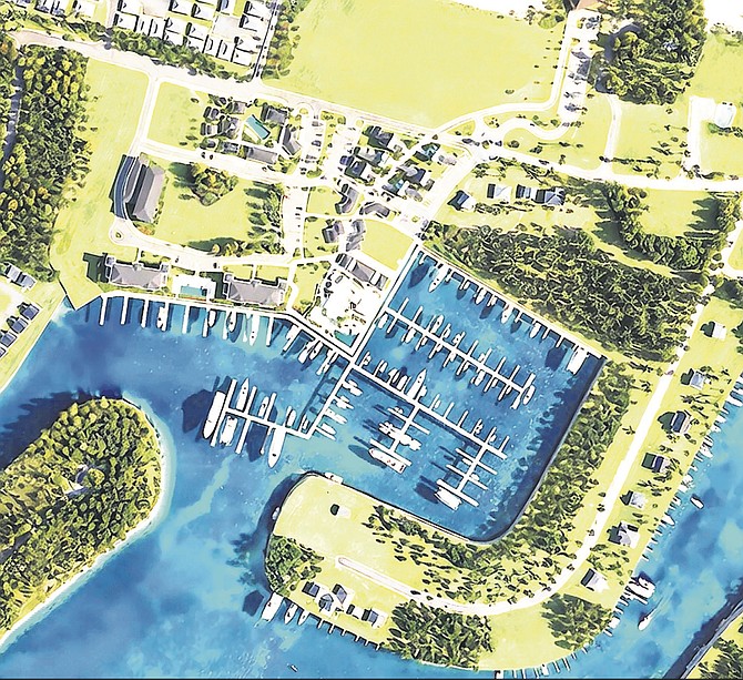 Aerial concept rendering of Treasure Cay marina.