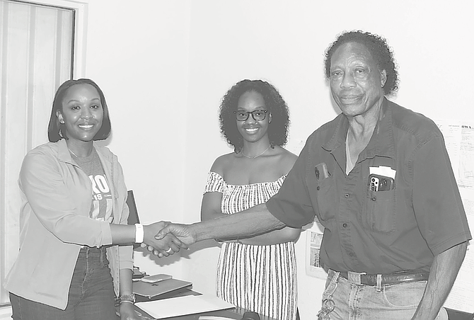 GLENNETTE Fowler (far left), owner of Heroic Concrete and Concrete Products, stands with Shania Smith (centre) and Washington Smith of Smith’s Construction. They say their businesses have experienced a significant decline amid alleged aggressive price undercutting by Del Zotto Products Company and are calling on the government and relevant authorities to investigate pricing practices and ensure a level playing field for Bahamian-owned businesses.
Photo: Vandyke Hepburn